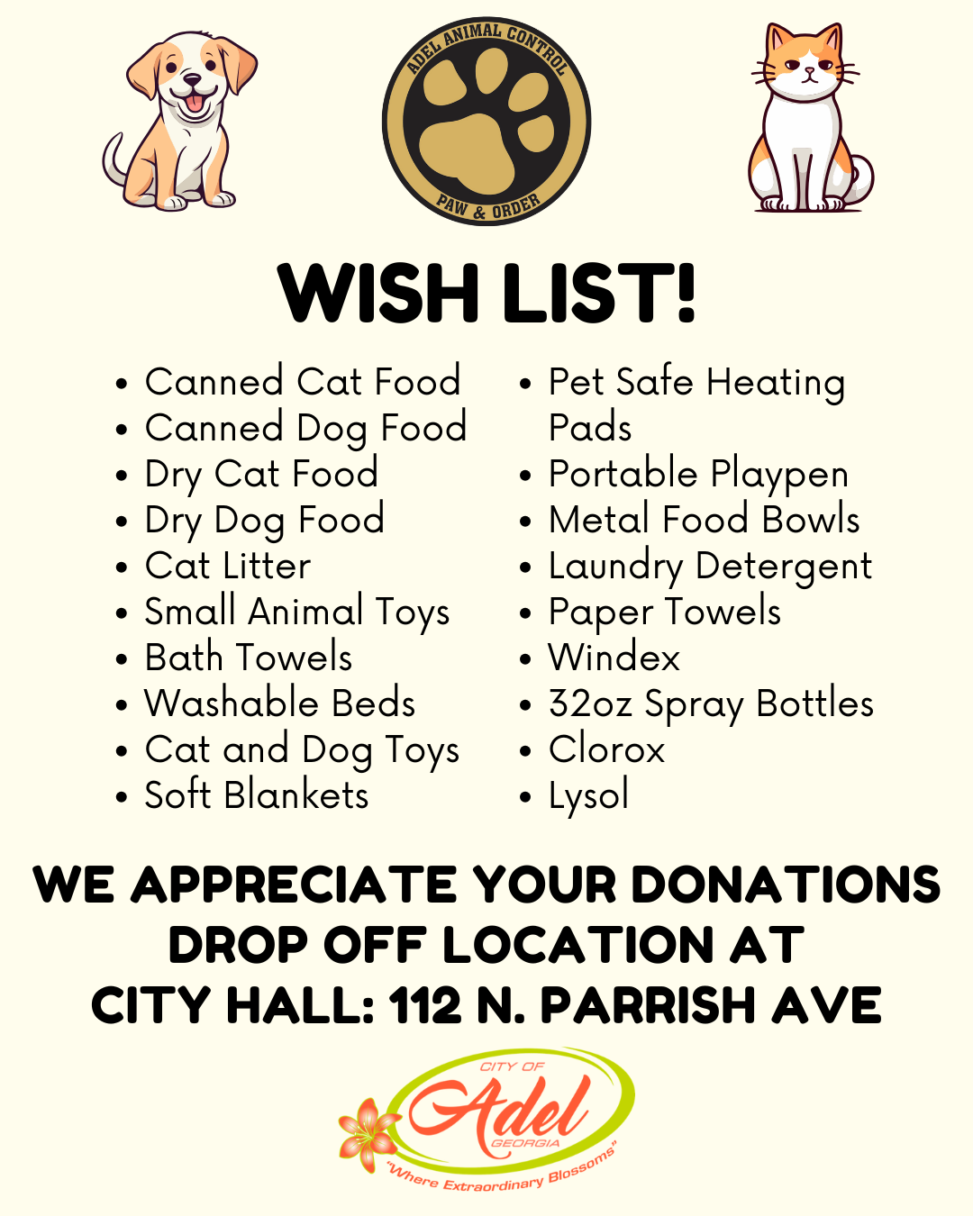 Animal Control Shelter Wish List